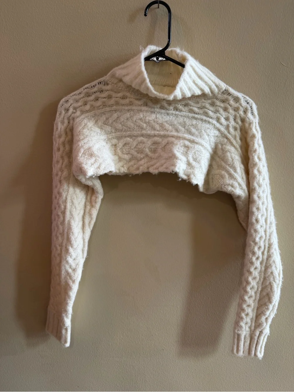 Zara Cropped Cable-Knit Turtleneck Sweater - Cream
